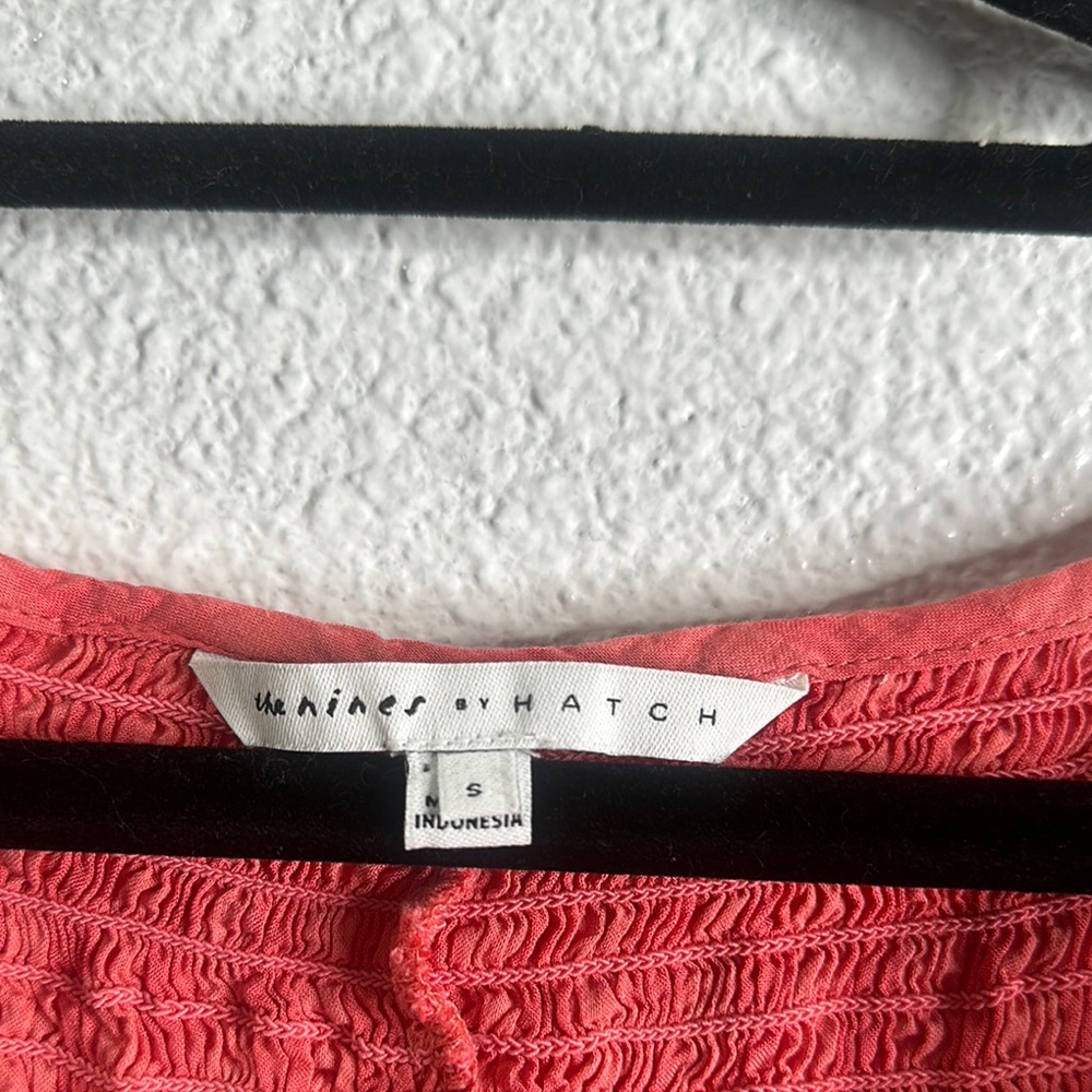 Nines by hutch coral pink stripes midi dress size small vneck smocked back - Picture 6 of 10